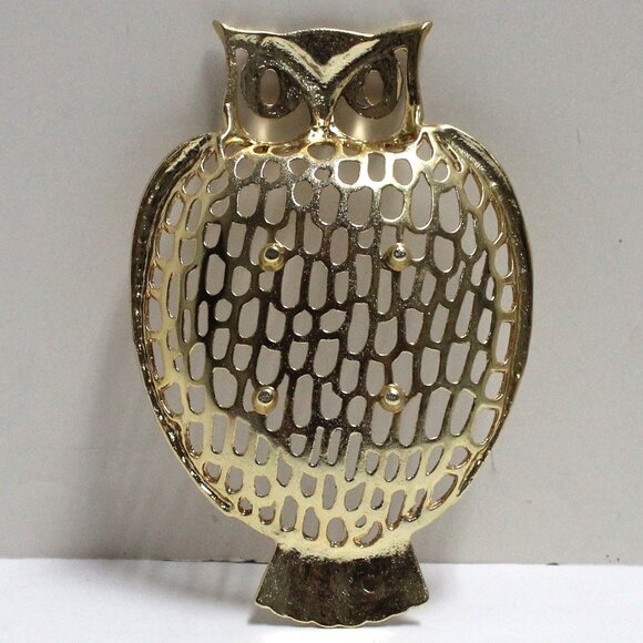 Vintage Gold Tone Shiny Owl Shaped Soap or Trinket Dish Holder & Soap Rosettes - Picture 2 of 6